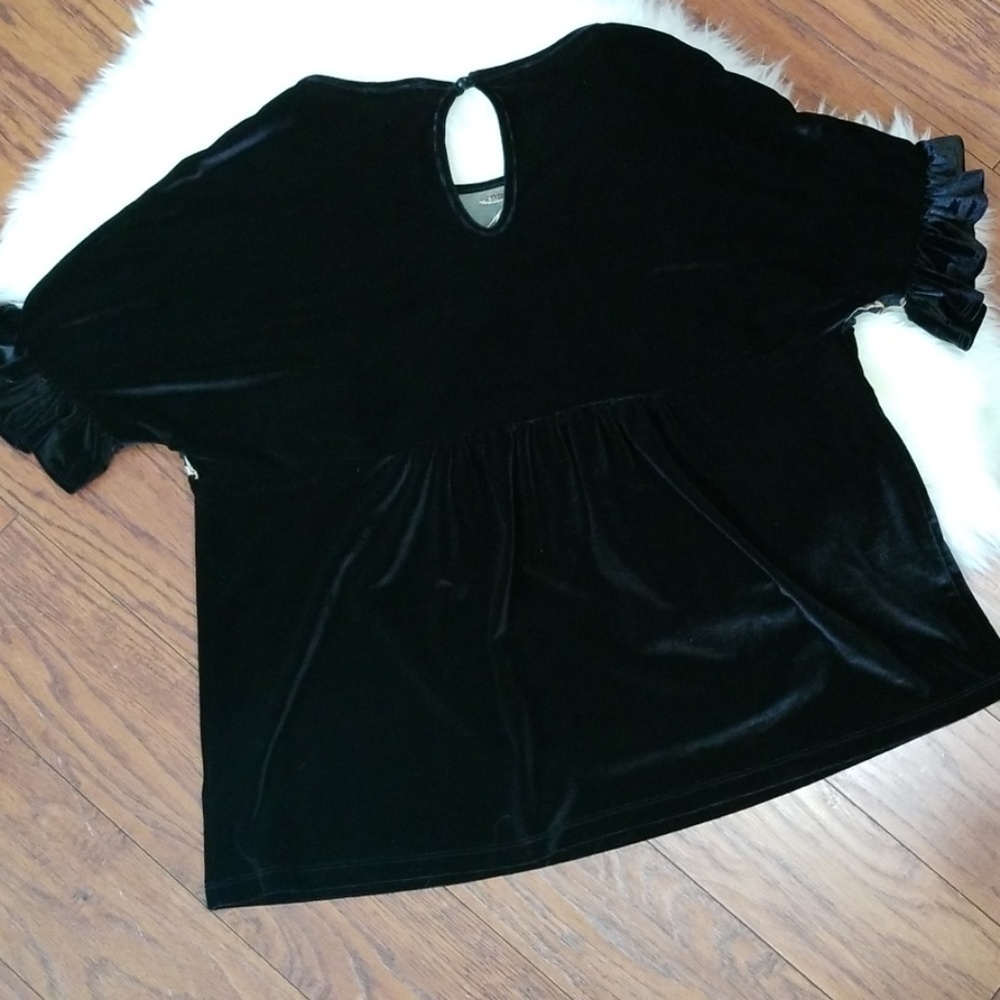 Anthropologie Pleione Black Velvet floral Mesh Blouse - Picture 2 of 8